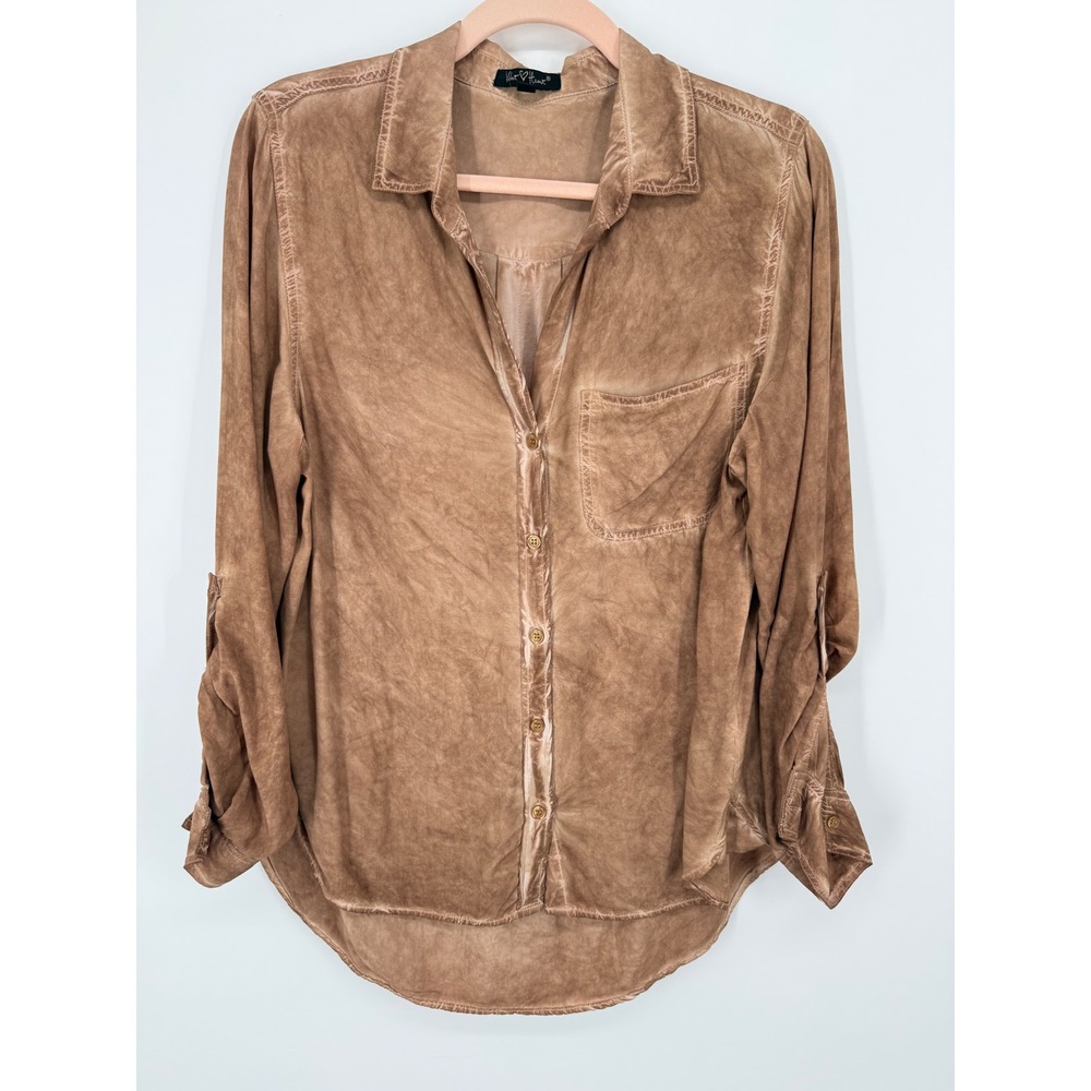 Velvet Heart Button Down Shirt Women Medium Brown Washed Roll Tab western